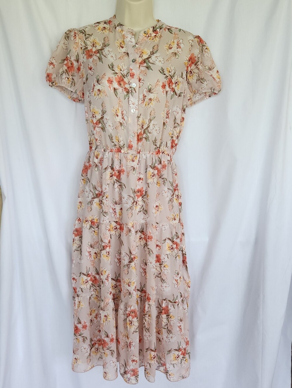 Kate and Lily Floral Chiffon Midi Dress Cottagecore Sheer Top Flowy 4